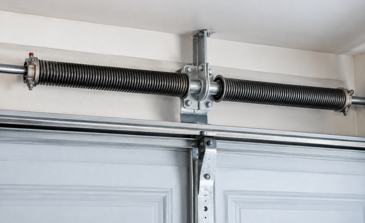 Illustration of a residential garage door torsion spring assembly